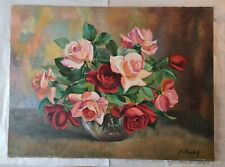 Tableau XXéme réaliste par " Jantet"  Huile 56cm x 75cm "Bouquet de roses".