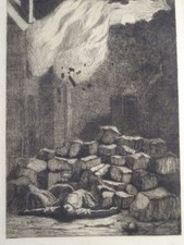 Edouard MOYSE (1827-1908) EAU FORTE COMMUNE de PARIS MORT MACABRE JUDAICA 1871