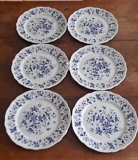 Lot de 6 assiettes plates anciennes Salins Rouy bleues