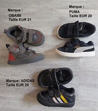 Lot 3 paires chaussures enfant Garçon (taille 20 et 21) : Adidas - PUMA - OBAIBI