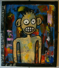 Tableau Art contemporain - Attention peinture fraiche - Personnage 53 x 45 cm -.