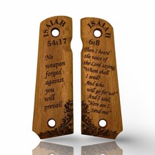 Poignées en bois naturel Colt 1911 - versets bibliques Isaiah - plusieurs...