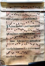 Ancien grand feuillet antiphonaire environ 15ème Siècle. Latin