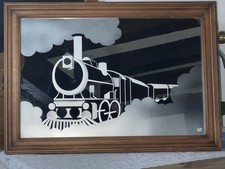 Miroir Vintage Locomotive Vapeur Signée HB  Train Sérigraphie