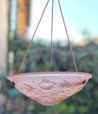 Lustre Art Déco ancien en verre rose moulé – Suspension fleurie vintage –...