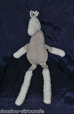 🍀Doudou Cheval Ane Girafe LES PETITES MARIE Blanc Hochet Rayé Peluche 50 Cm