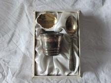 Ancien Coquetier + Cuillère Métal Argenté Orfèvrerie Bebe Le Mouflon Made France