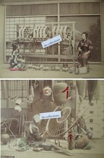JAPAN 2 large photos 1880's Manufacturing silk , Umbrella maker