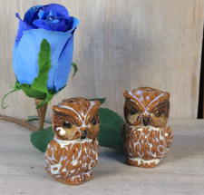 Paire Figurines Hiboux Chouette Set Saleron Salière Poivrière Céramique Émaillé