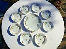 service à dessert ancien 8 assiettes 1 plat décor floral vintage collection