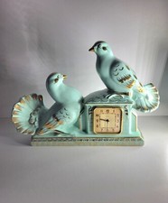 Pendule Décorative Années 50 Couple Oiseaux Bleu Celadon