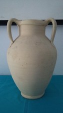 ANCIENNE JARRE VASE PORTE PARAPLUIE  VINTAGE ANSES TERRE CUITE CERAMIQUE 37 CM
