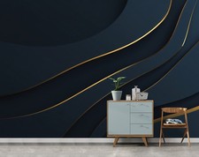 Papier Peint Intissé Panoramique Abstrait Or Bleu Modern XXL Chambre et Salon 2