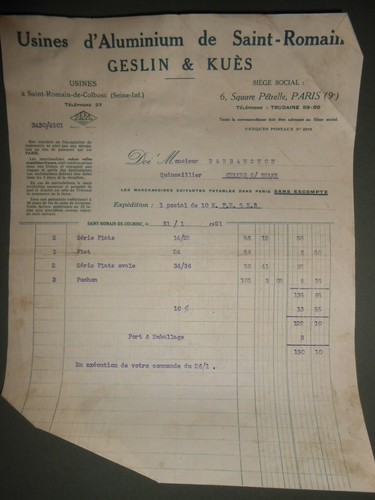 Ancienne facture 1921 usines - ancienne,