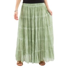 Jupe Longue Bohème en Tissu Tie-Dye, Vert Sauge, Style Boho à Volants Superposés