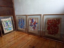 ENSEMBLE DE 4 PEINTURES , MEXIQUE, OISEAUX, TRES BEL ENCADREMENT