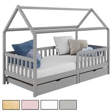 Lit cabane simple pour enfant avec tiroirs 90x200 cm en pin massif
