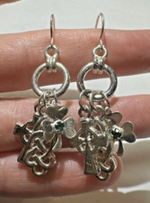 Irlandais Saint-Patrick Trèfle Croix Vert Faux-Diamants Noeud Celtique Oreille