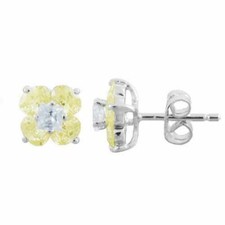 925 Argent Jaune Zircone Fleur Pierre Précieuse Boucles