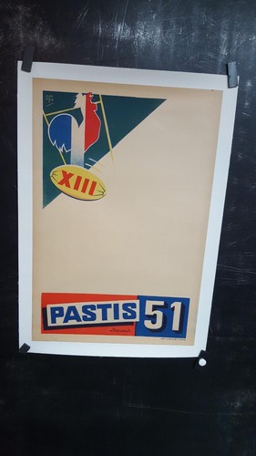 Affiche rare pastis rugby - affiche,