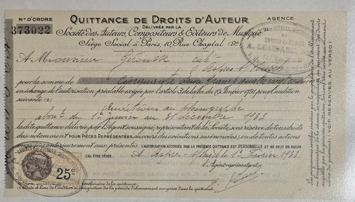Lot 122 quittance - 122., droit