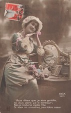 CP ... JE RESTERAI VIEILLE FILLE ... - FEMME COIFFE DENTELLE MIROIR COIFFEUSE