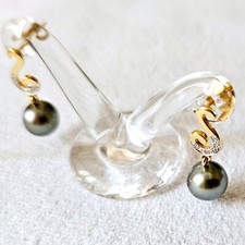 boucles oreilles pendantes or 18k perles noires tahiti 8/9mm diamants 0.036