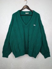 Chemise Lacoste Homme Vintage Tricot Câble Vert Col V Pull Made In Spain ~Xl
