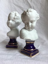 PAIRE BUSTE BISCUIT LIMOGES CAMILLE THARAUD PORCELAINE ANCIEN ENFANT CHERUBINS