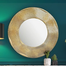 FineBuy Miroir Murale Métal 74 cm Miroir Mur Couloir Grand Moderne Doré Ronde