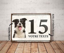 Plaque métal vintage Numéro de rue avec photo chien Panneau Décoration Déco