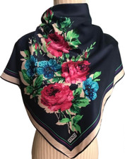 Vintage,Chic foulard Kenzo couleur marine,décor avec perles 