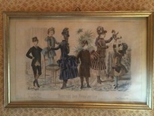 Cadre bois doré avec gravure de mode ancienne Journal des Demoiselles