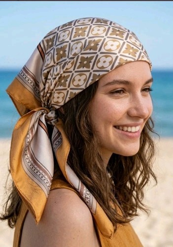 Foulard 70x70 effet soie - , brun