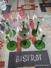 Lot de 6 verres à vin d'Alsace pied en verre vert vintage 15cl en très bon état