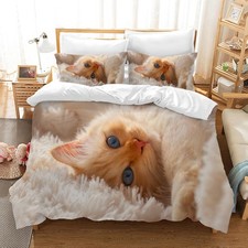 Parure de Lit 135x200 Enfant Animaux Chat Housse de Couette 1 Personne pour A...