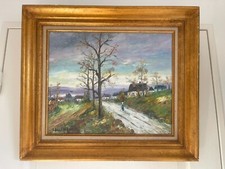 Tableau Peinture Huile Toile Chemin Campagne Paysage Nature Automne LALLEMAND