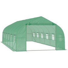 Serre Jardin Outsunny 800cm Type Tunnel 12 Fenêtre Porte Roulettes Acier PE Vert