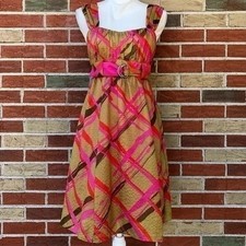 Silk Sweetheart Belted Empire Waist Tan Pink Sleeveless Dress