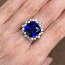 Bague de mariage diamant tanzanite naturelle taillé coussin de 4,44 ct or bla...