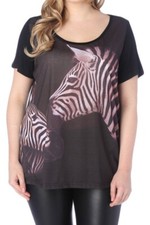 tee-shirt/tunique imprimé "zèbre" avec dentelle au dos, noir, taille 48, neuf