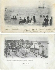 2 CPA cartes postales anciennes Le Tréport belles animations bain de mer ~1900