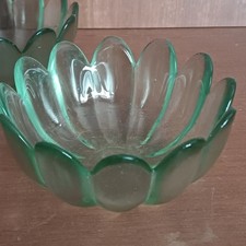 5 Coupes À Fruits En Verre Épais Teinté Vert D'eau, Vintage Coupe Fleur De Lotus