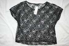 WAREHOUSE Haut résille dentelle transparente noire paillettes perles broderie florale UK 10 12 Neuf avec étiquette