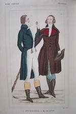 Très belle gravure de Mode d' INCROYABLE et de MUSCADIN en 1796