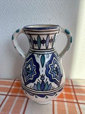 ancien vase amphore oriental deco bleu céramique 
