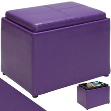 Pouf conteneur repose-pieds violet simili cuir tabouret compartiment de siège po