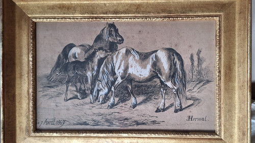 Tableau scene chevaux signe - scene,