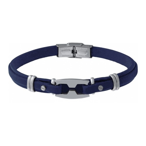 Bracelet acier cuir bleu - et,