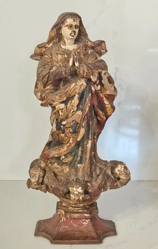 Statuette bois polychrome - statuette,